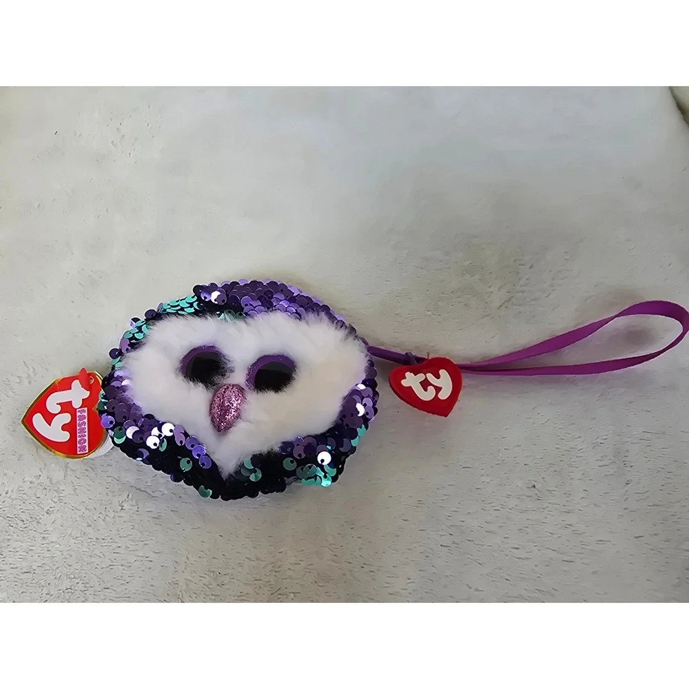 Ty Fashion Moonlight the Owl Sequin Coin Purse Purple Teal Flip Sequins NWT